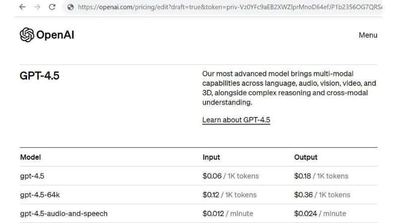 GPT 4.5 Pricing